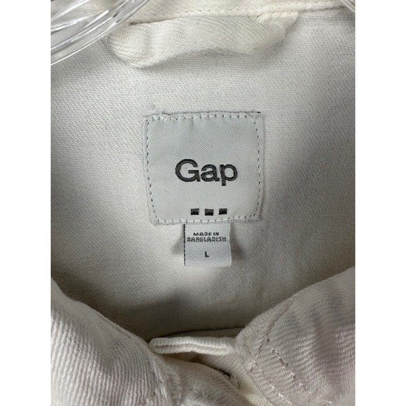 Gap Classic White Denim Jean Jacket Size L Trucker Style Womens Preppy Stretch - Picture 3 of 11
